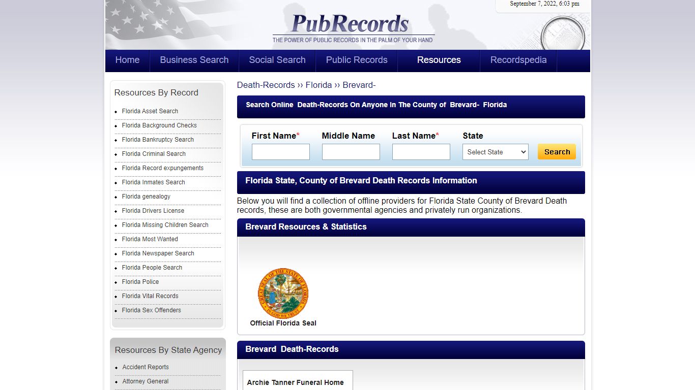 Brevard County, Florida Death Records