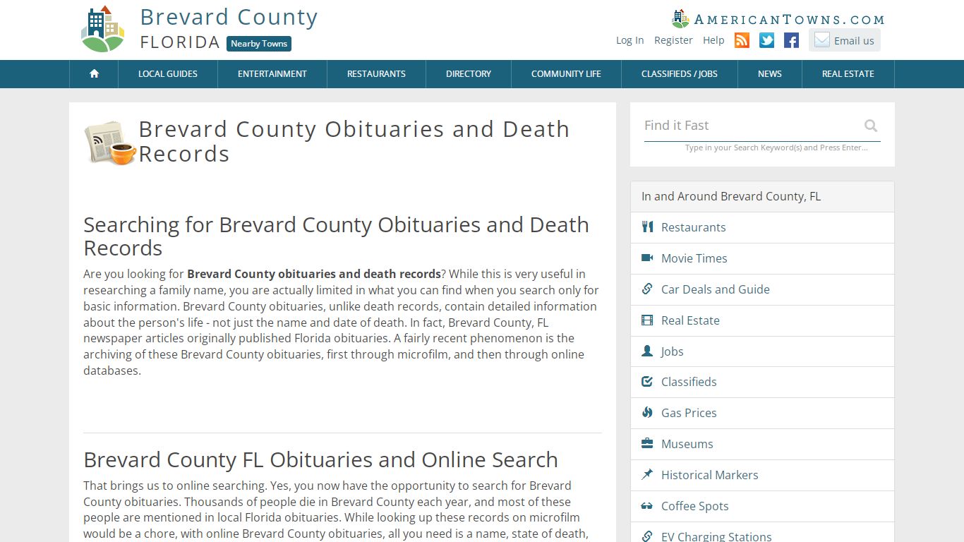 Brevard County Obituaries and Death Records - AmericanTowns.com